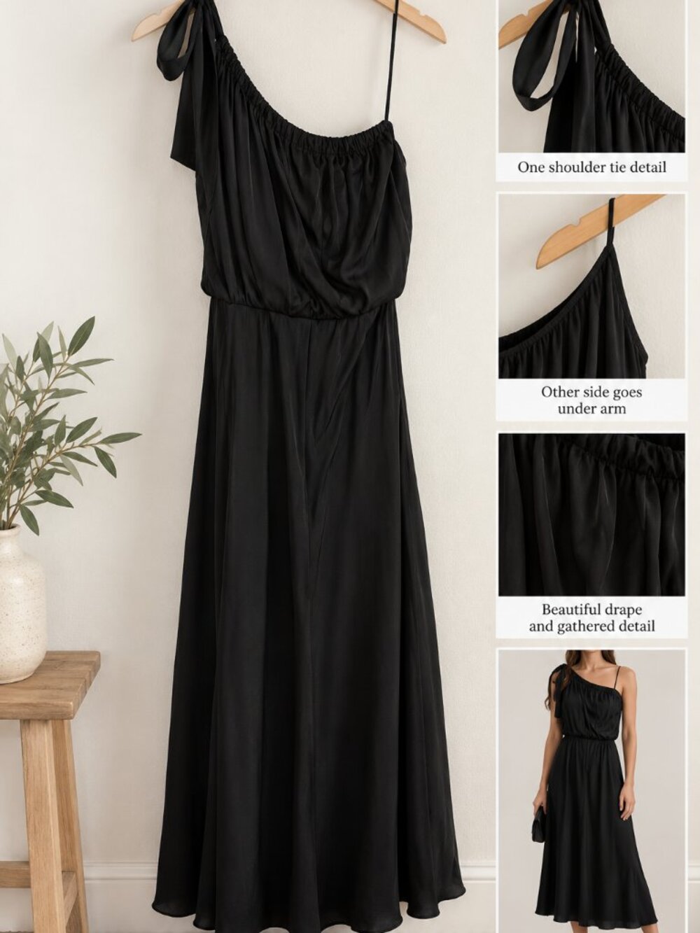 Vineyard Satin One Shoulder Midi Dress Solai Size Medium